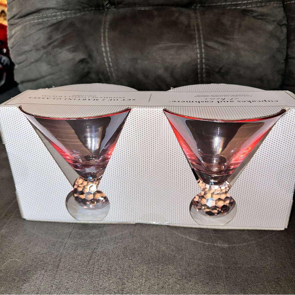 Cupcakes and Cashmere Pink Crystal Martini Glasses Set (2)